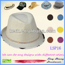 Hot vendendo branco lantejoulas fita 100% chapéu de palha de papel, LSP16